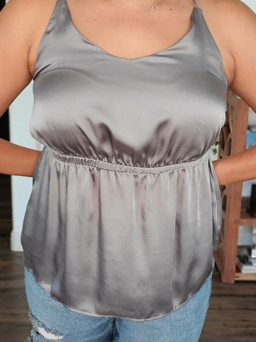 Women's Red Stripe Ruffle Button-Front Top - Picture 4 of 6